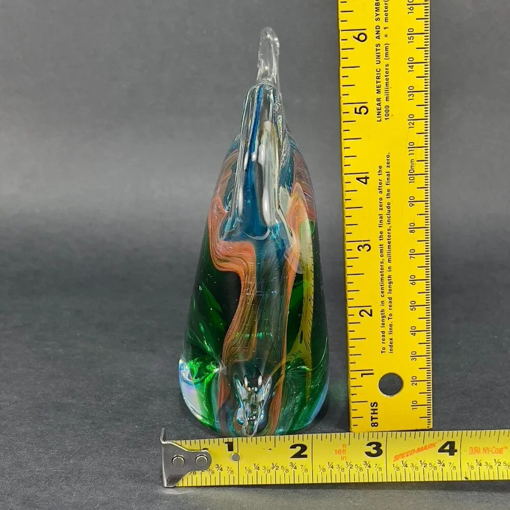 Pier 1 Imports Art Glass Fish Hand Blown Figurine Green Paperweight Home Decor
